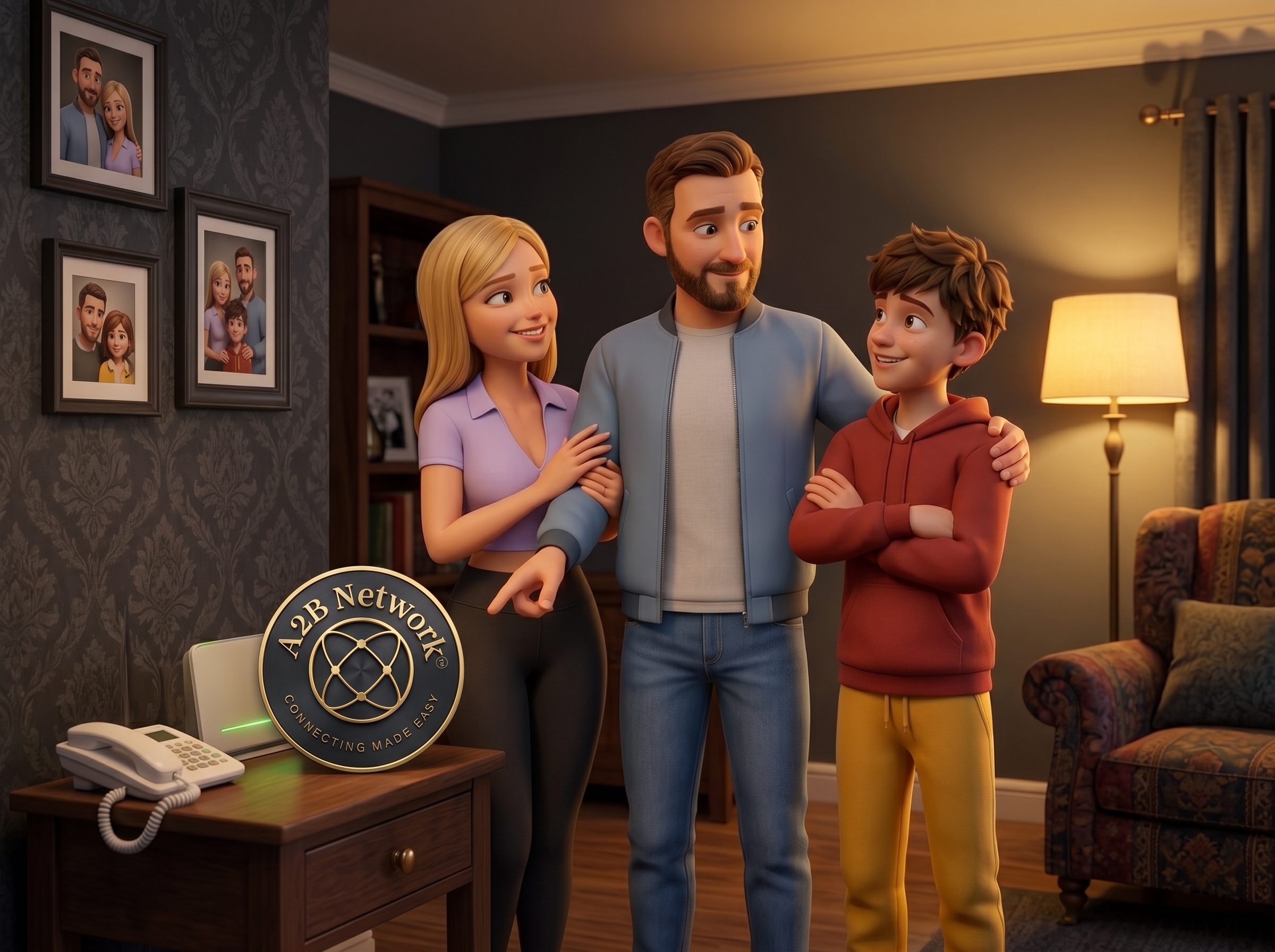 Family Looking happy at A2B Network Logo