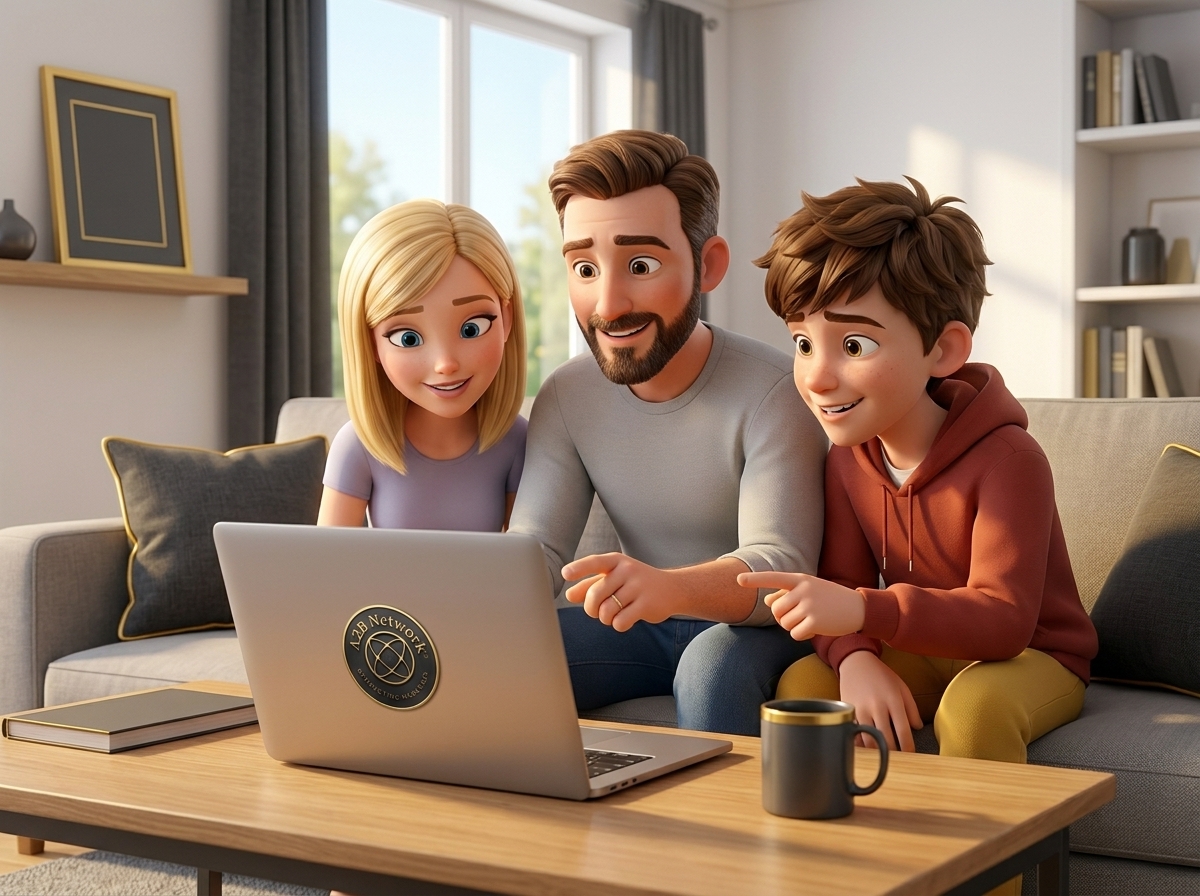 A2B Network - Connecting Made Easy! Family gathered around laptop