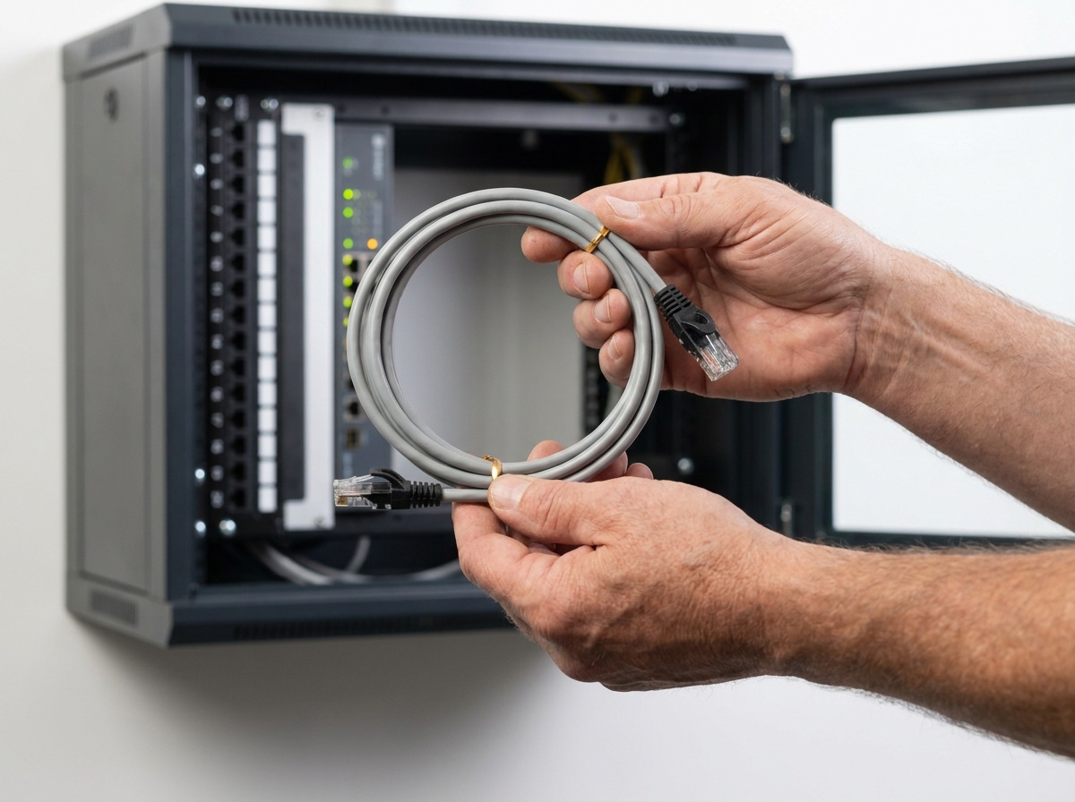 A2B Network how-to guide — selecting a short Ethernet patch lead for a comms cabinet