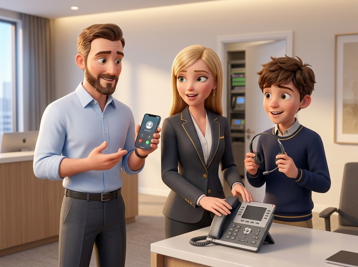 A2B Network YouTube channel — animated family characters explaining business VoIP and phone systems
