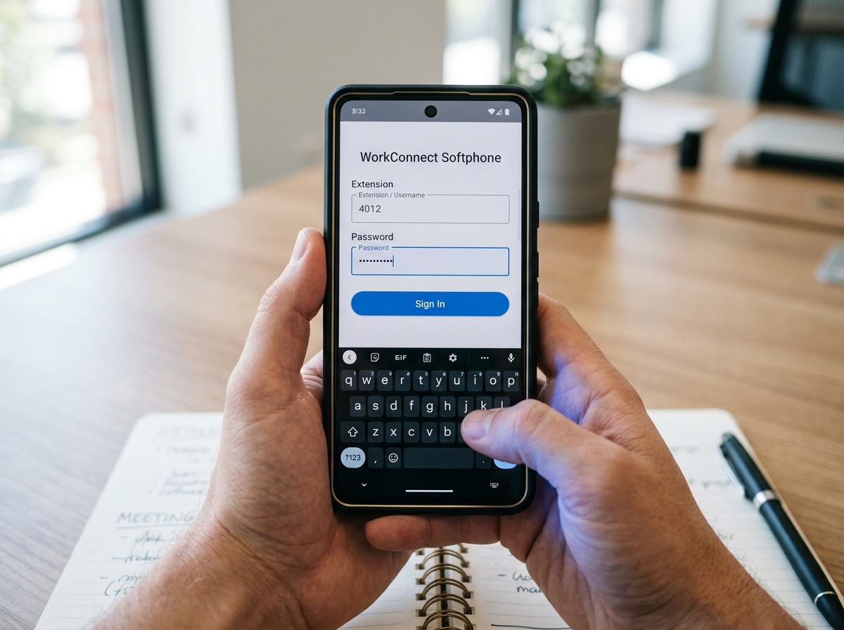 A2B Network how-to guide — signing into a softphone app on a mobile phone
